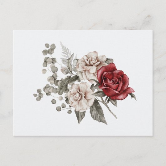 Rood Grijs & Cream Boho Bloem Boeket Briefkaart (Voorkant)