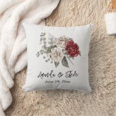Rood Grijs & Cream Boho Bloem Boeket Bruiloft Kussen (Deken)