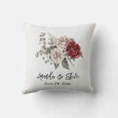 Rood Grijs & Cream Boho Bloem Boeket Bruiloft Kussen (Achterkant)