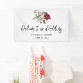 Rood Grijs & Cream Boho Bloem Boeket Bruiloft Spandoek (Insitu)