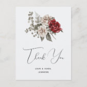 Rood Grijs & Cream Boho Bloem Boeket Dank u Briefkaart (Voorkant)