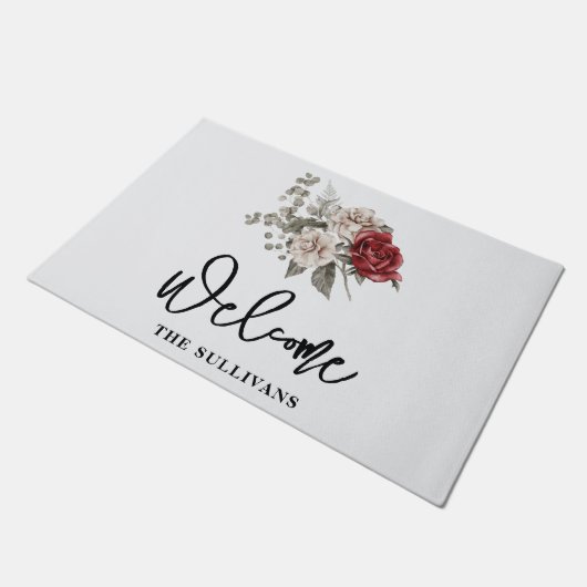 Rood Grijs & Cream Boho Bloem Boeket Deurmat (Schuin)