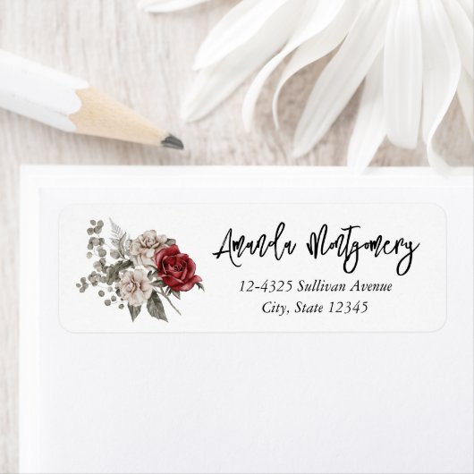 Rood Grijs & Cream Boho Bloem Boeket Etiket (Insitu)