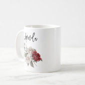 Rood Grijs & Cream Boho Bloem Boeket Koffiemok (Voorkant links)