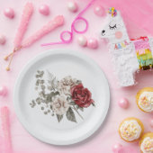 Rood Grijs & Cream Boho Bloem Boeket Papieren Bordje (Feest)