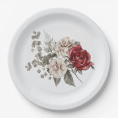 Rood Grijs & Cream Boho Bloem Boeket Papieren Bordje (Voorkant)