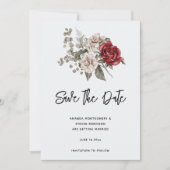 Rood Grijs & Cream Boho Bloem Boeket Save The Date (Voorkant)