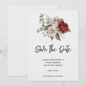 Rood Grijs & Cream Boho Bloem Boeket Save The Date (Voorkant / Achterkant)