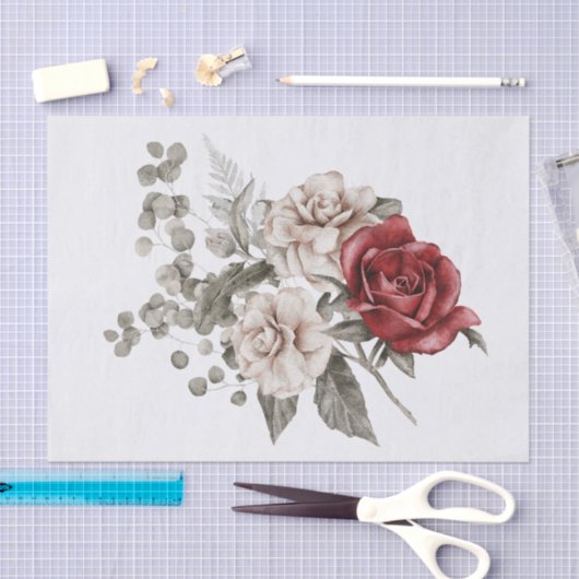 Rood Grijs & Cream Boho Bloem Boeket Tissuepapier (Craft)