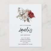 Rood Grijs & Cream Boho Bloem Boeket Verjaardag Uitnodiging Briefkaart (Voorkant)