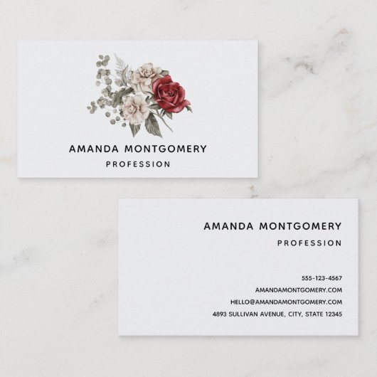 Rood Grijs & Cream Boho Bloem Boeket Visitekaartje (Voorkant / Achterkant)