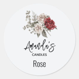 Rood Grijs & Cream Boho Bloemen Kaars Biz Ronde Sticker