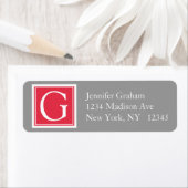 Rood grijs eenvoudig modern monogram etiket (Insitu)