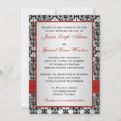 Rood, grijs en Black Damask Photo Wedding Invite Kaart (Achterkant)