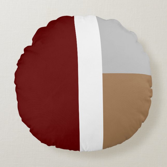 Rood, grijs en bruin rond kussen (Voorkant)