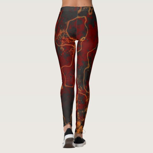 Rood, grijs en sinaasappel Abstract Leggings (Achterkant)