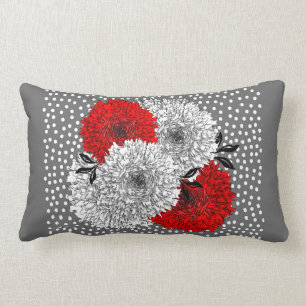 Rood grijs en wit bloemmotief met stippenmix ontwe kussen