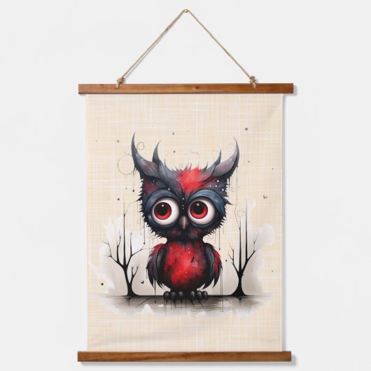 Rood Grijs en Zwart Abstract Duivelsvogel Hangend Wandkleed (Voorkant)