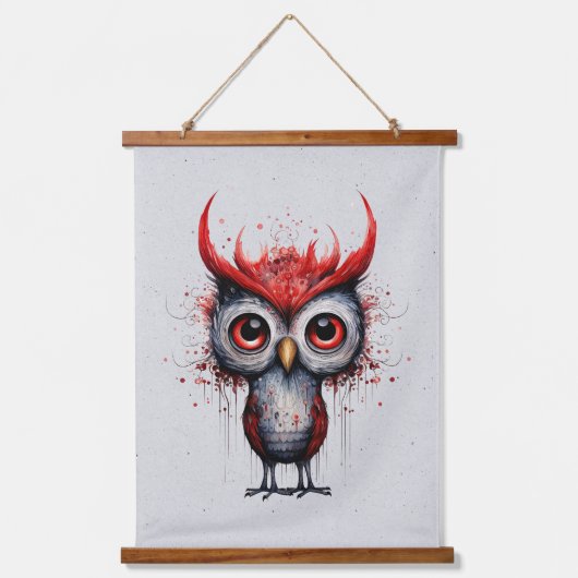 Rood Grijs en Zwart Abstract Mad Bird Hangend Wandkleed (Voorkant)