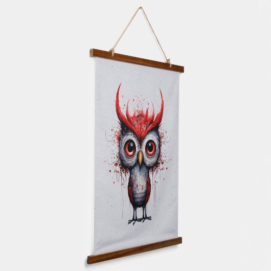 Rood Grijs en Zwart Abstract Mad Bird Hangend Wandkleed (Gebogen)