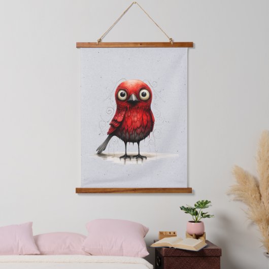 Rood Grijs en Zwart Abstract Mad Bird Hangend Wandkleed (Slaapkamer)