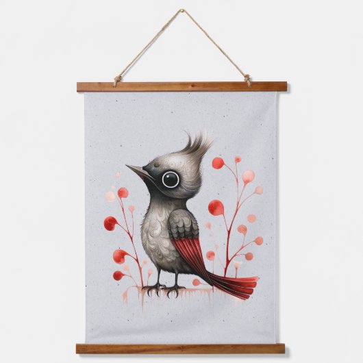 Rood Grijs en Zwart Abstract Mad Bird Hangend Wandkleed (Voorkant)