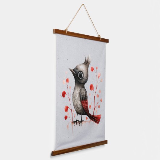 Rood Grijs en Zwart Abstract Mad Bird Hangend Wandkleed (Gebogen)
