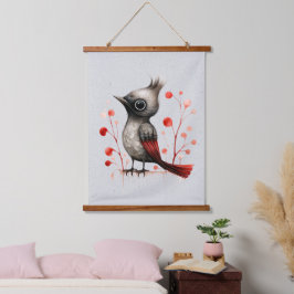 Rood Grijs en Zwart Abstract Mad Bird Hangend Wandkleed