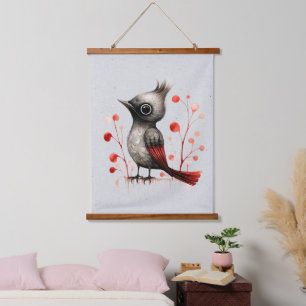 Rood Grijs en Zwart Abstract Mad Bird Hangend Wandkleed