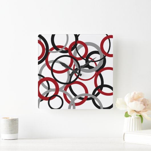 Rood, grijs en zwart vierkante klok (Huis)