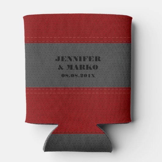 Rood & grijs gestikte  lederen Koelbox Blikjeskoeler (Achterkant)