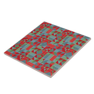 Rood, grijs, groen geometrisch patroon. tegeltje