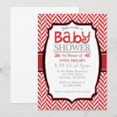 Rood Grijs Herringbone Baby Douche Uitnodigingen (Voorkant / Achterkant)