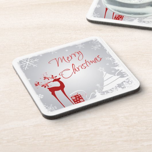 Rood, grijs kerstcadeauset (6) onderzetter (Linkerzijde)