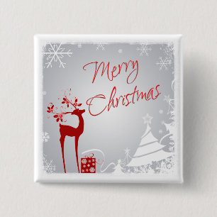 Rood, grijs kerstreces, bomen, sneeuw Button