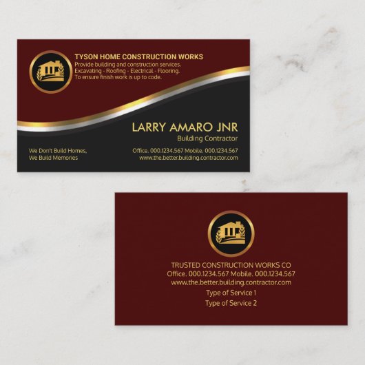 Rood Grijs Laag Metallic Wave Builder Constructie Visitekaartje (Voorkant / Achterkant)