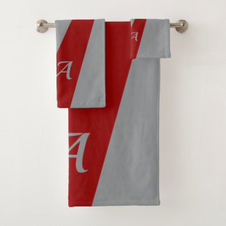 Rood grijs modern elegant chic vet monogram bad handdoek