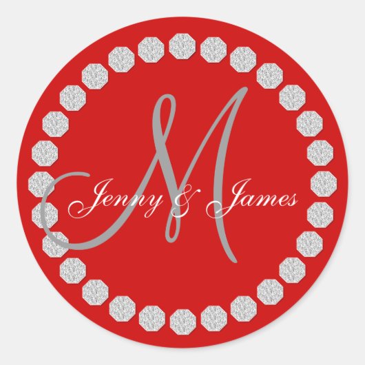 Rood Grijs Monogram Namen Bruiloft Favor Labels (Voorkant)