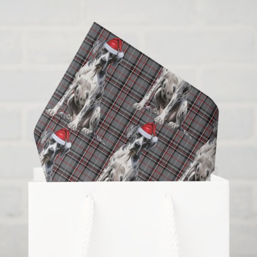 Rood Grijs Plaid Grote Deen Hond Kerstvakantie Tissuepapier (Cadeauzakje)