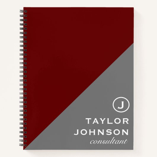 Rood & Grijs Professioneel Monogram Notitieboek (Voorkant)
