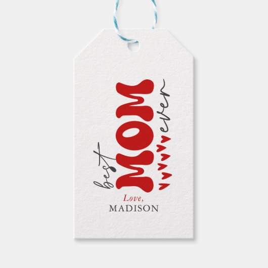 Rood Grijs Schattige Beste Moeder Ooit Cadeaulabel (Voorkant)