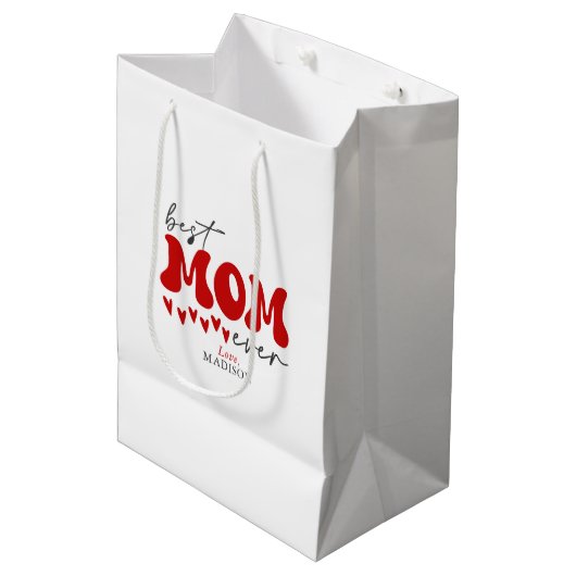 Rood Grijs Schattige Beste Moeder Ooit Medium Cadeauzakje (Voorkant Gekanteld)