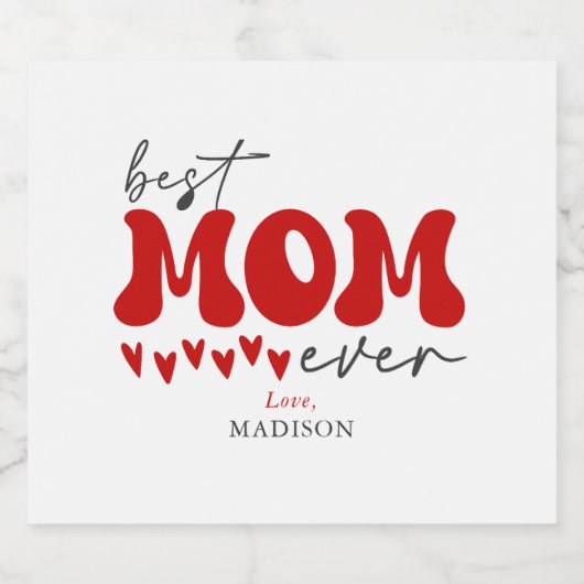 Rood Grijs Schattige Beste Moeder Ooit Sparkling Wijnetiket (Enkel label)