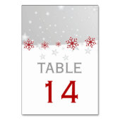 Rood, grijs sneeuwvlokje modern huwelijkstabelnumm kaart (Achterkant)