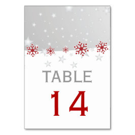 Rood, grijs sneeuwvlokje modern huwelijkstabelnumm kaart
