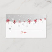 Rood, grijs snowflake bruiloft plaatskaartje (Achterkant)