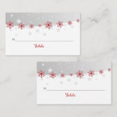 Rood, grijs snowflake bruiloft plaatskaartje (Voorkant / Achterkant)