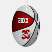 Rood grijs sportteam kleuren geschenken basketbal metalen ornament (Voorkant Rechts)