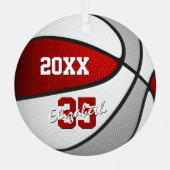 Rood grijs sportteam kleuren geschenken basketbal metalen ornament (Achterkant)