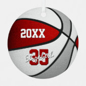 Rood grijs sportteam kleuren geschenken basketbal metalen ornament (Voorkant)